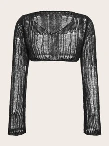 SHEIN ICON Trumpet Sleeve Ripped Crop Jumper - Black - View 1