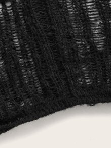 SHEIN ICON Trumpet Sleeve Ripped Crop Jumper - Black - View 3