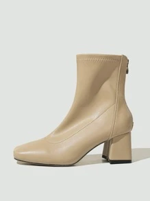 Zip Back Chunky Heeled Classic Boots - Khaki - View 4
