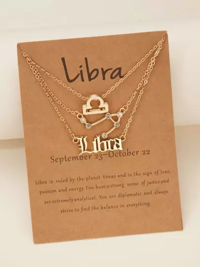 3入組天秤座字母墜飾項鍊