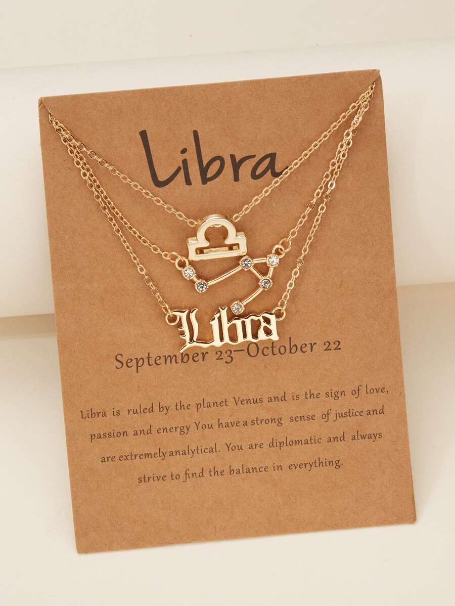 3入組天秤座字母墜飾項鍊