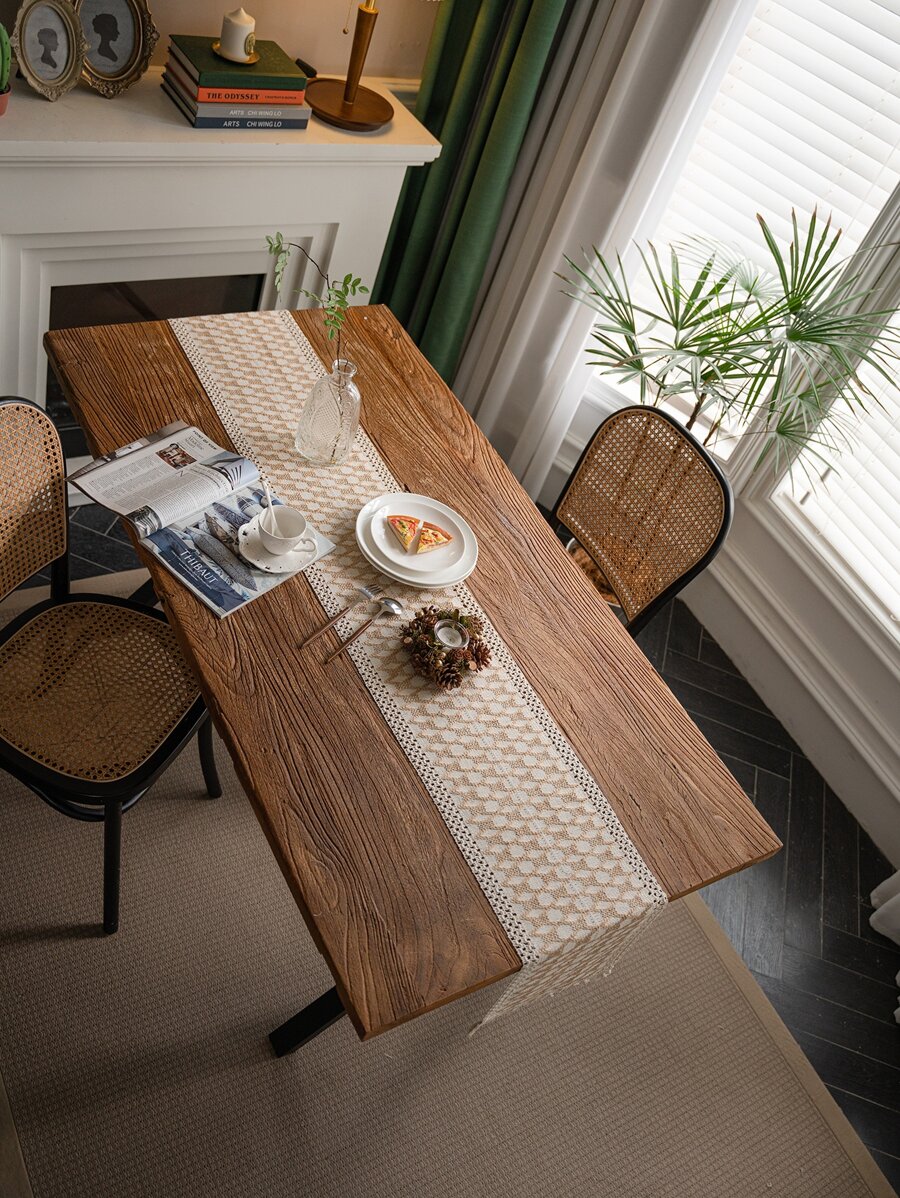 1入組幾何樣式流蘇裝飾編織長方桌布 - 彩色 - 查看 1