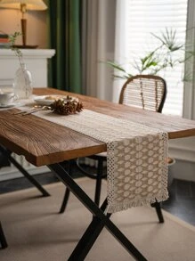 1入組幾何樣式流蘇裝飾編織長方桌布 - 彩色 - 查看 2