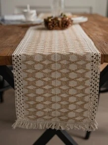 1入組幾何樣式流蘇裝飾編織長方桌布 - 彩色 - 查看 4