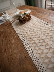 1入組幾何樣式流蘇裝飾編織長方桌布 - 彩色 - 查看 5