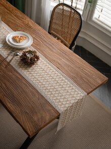 1入組幾何樣式流蘇裝飾編織長方桌布 - 彩色 - 查看 6