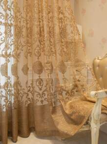 Rèm đơn bảng thêu hoa - Cà phê nâu - Xem 5