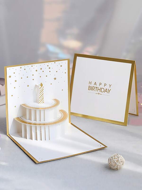 1pc Metallic Birthday 3D Greeting Card,Christmas