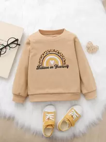 Toddler Girls Slogan & Rainbow Print Sweatshirt - Khaki - View 1