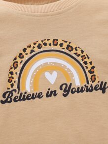 Toddler Girls Slogan & Rainbow Print Sweatshirt - Khaki - View 3