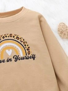 Toddler Girls Slogan & Rainbow Print Sweatshirt - Khaki - View 4
