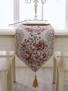 1入組提花花流蘇裝飾長方桌布 - 紫色 - 查看 3