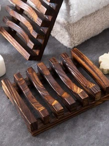 1pc Wooden Soap Dish, Vintage Soap Drain Holder For Bathroom - Ginger - View 4