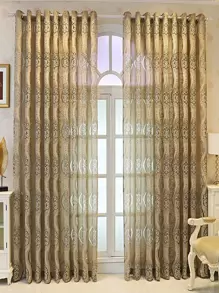 Cortina una sola pieza con diseño de flor - Café integral - Ver 3
