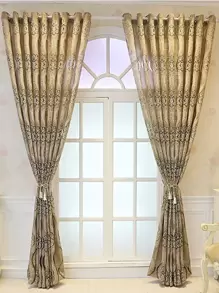 Cortina una sola pieza con diseño de flor - Café integral - Ver 4