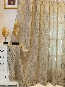 Cortina una sola pieza con diseño de flor - Café integral - Ver 7