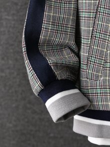 SHEIN Boys Plaid Print Bomber Jacket & Trousers Without Tee - Grey - View 3