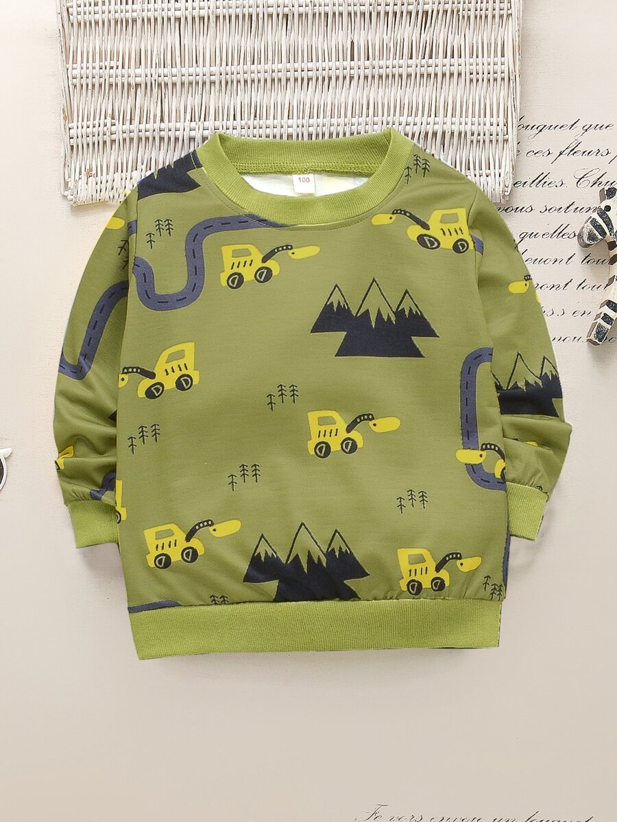 SHEIN Áo nỉ bé trai Hoạt hình Giải trí - xanh quân đội - Xem 1