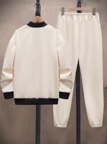 SHEIN Boys Letter Graphic Bomber Jacket & Joggers Set - Apricot - View 2