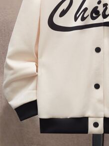 SHEIN Boys Letter Graphic Bomber Jacket & Joggers Set - Apricot - View 5