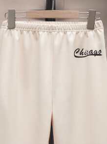 SHEIN Boys Letter Graphic Bomber Jacket & Joggers Set - Apricot - View 7