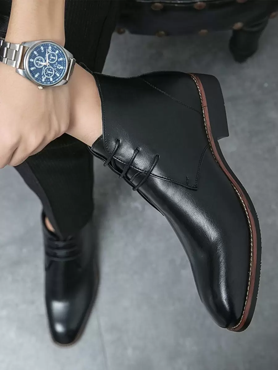 Giày boot nam màu trơn Không có dây kéo - màu đen - Xem 1