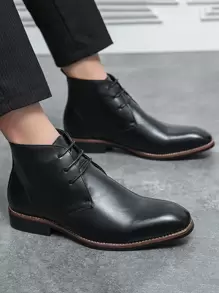 Giày boot nam màu trơn Không có dây kéo - màu đen - Xem 2