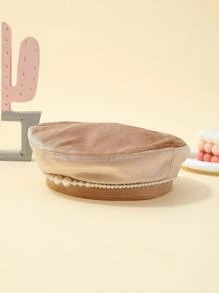 Faux Pearl Decor Beret - Khaki - View 1
