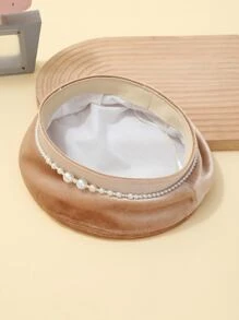 Faux Pearl Decor Beret - Khaki - View 2
