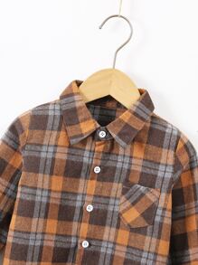 SHEIN Áo sơ mi bé trai Túi Nút phía trước Sọc ca rô Giải trí - Nhiều màu - Xem 3