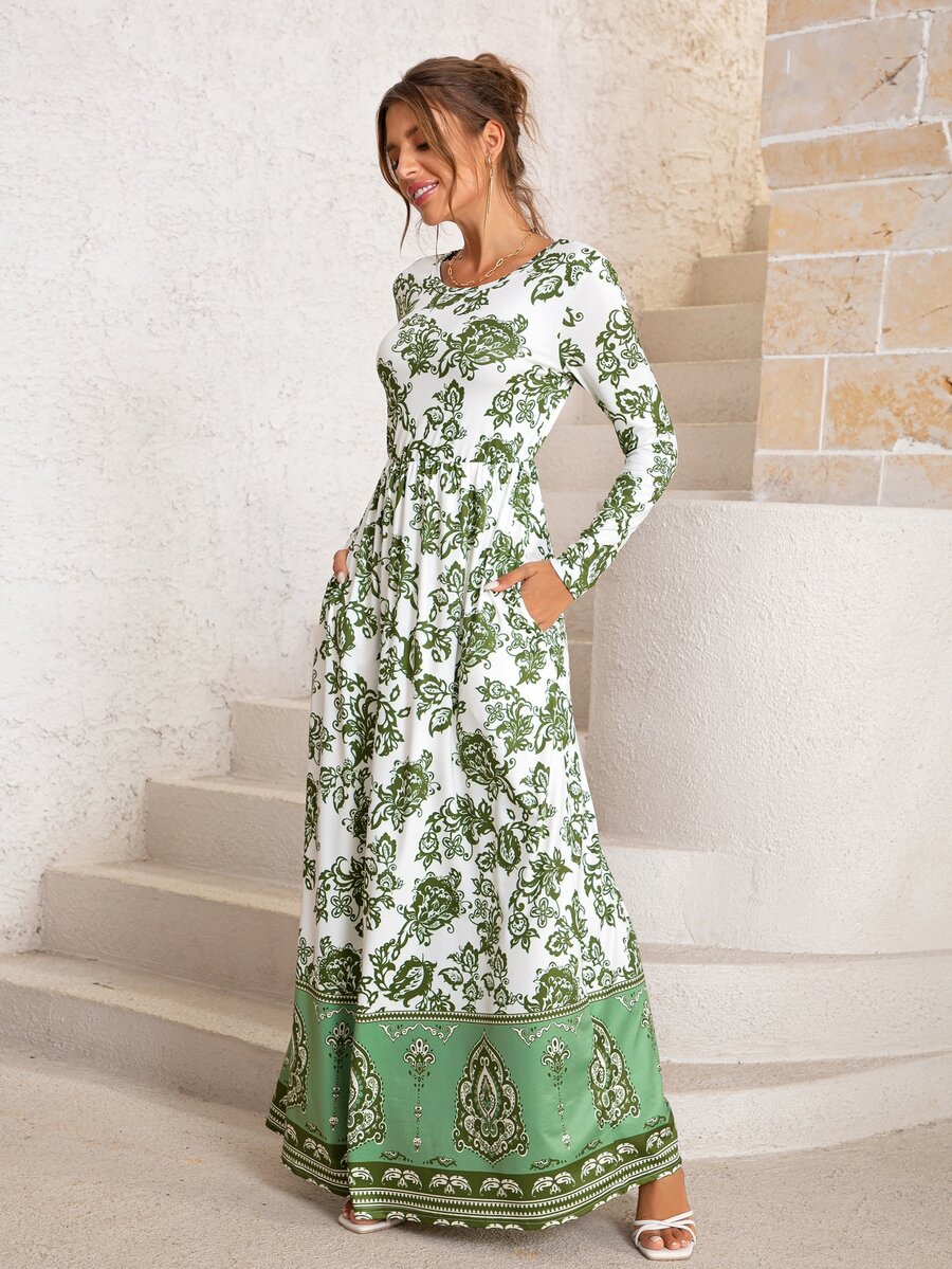 DEARCASE Floral Print Slant Pocket Dress - Multicolor - View 1