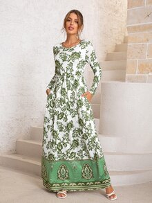 DEARCASE Floral Print Slant Pocket Dress - Multicolor - View 6