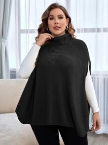 SHEIN LUNE Áo len Plus Size màu trơn Giải trí - màu đen - Xem 1