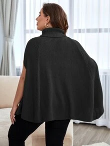 SHEIN LUNE Áo len Plus Size màu trơn Giải trí - màu đen - Xem 2