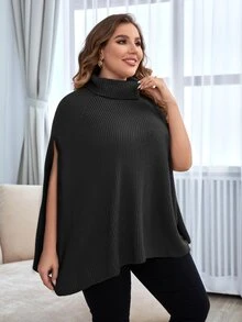 SHEIN LUNE Áo len Plus Size màu trơn Giải trí - màu đen - Xem 3