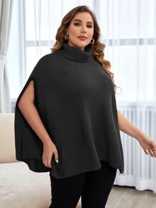 SHEIN LUNE Áo len Plus Size màu trơn Giải trí - màu đen - Xem 5