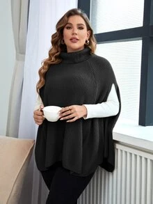 SHEIN LUNE Áo len Plus Size màu trơn Giải trí - màu đen - Xem 6
