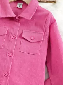 SHEIN 小女童翻蓋口袋燈芯絨襯衫和褲子