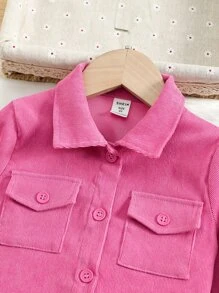 SHEIN 小女童翻蓋口袋燈芯絨襯衫和褲子