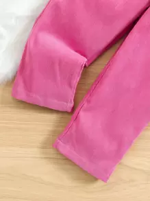 SHEIN 小女童翻蓋口袋燈芯絨襯衫和褲子