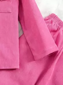 SHEIN 小女童翻蓋口袋燈芯絨襯衫和褲子