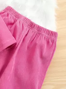 SHEIN 小女童翻蓋口袋燈芯絨襯衫和褲子