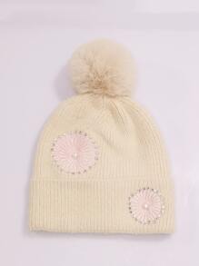 Gorro con diseño bordado con diseño de diamante de imitación y perla artificial - Multicolor - Ver 1