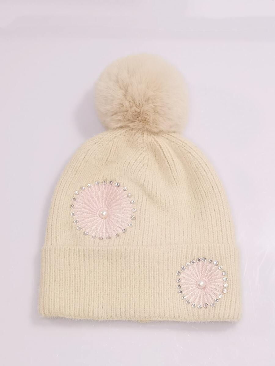 Gorro con diseño bordado con diseño de diamante de imitación y perla artificial - Multicolor - Ver 1