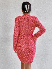 SHEIN Essnce V Neck Marled Knit Jumper Dress - Red - View 2