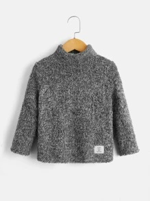 SHEIN Toddler Boys Letter Patched Detail Teddy Sweatshirt - Dark Grey - View 1