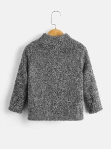 SHEIN Toddler Boys Letter Patched Detail Teddy Sweatshirt - Dark Grey - View 2
