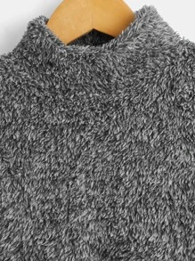 SHEIN Toddler Boys Letter Patched Detail Teddy Sweatshirt - Dark Grey - View 3