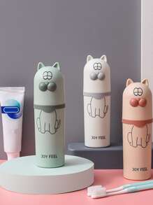 1 pieza Caja de almacenamiento de cepillo de diente con patrón de gato de dibujos animados al azar - Multicolor - Ver 6