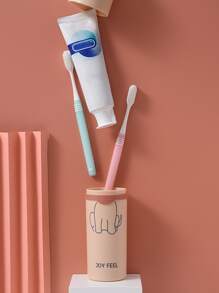 1 pieza Caja de almacenamiento de cepillo de diente con patrón de gato de dibujos animados al azar - Multicolor - Ver 3